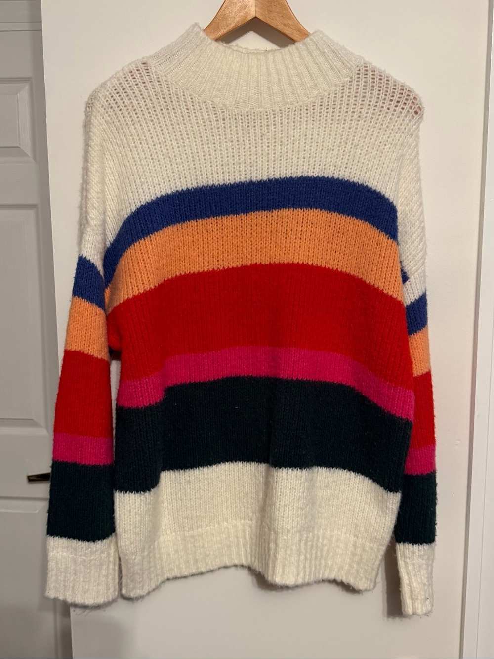 Fantastic Fawn Cream Sweater with Bold Multi-Color Stripes